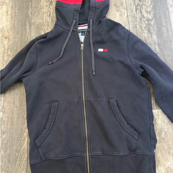 Vintage Tommy Hilfiger Black and Red Zip-Up Hoodie - Picture 1 of 5